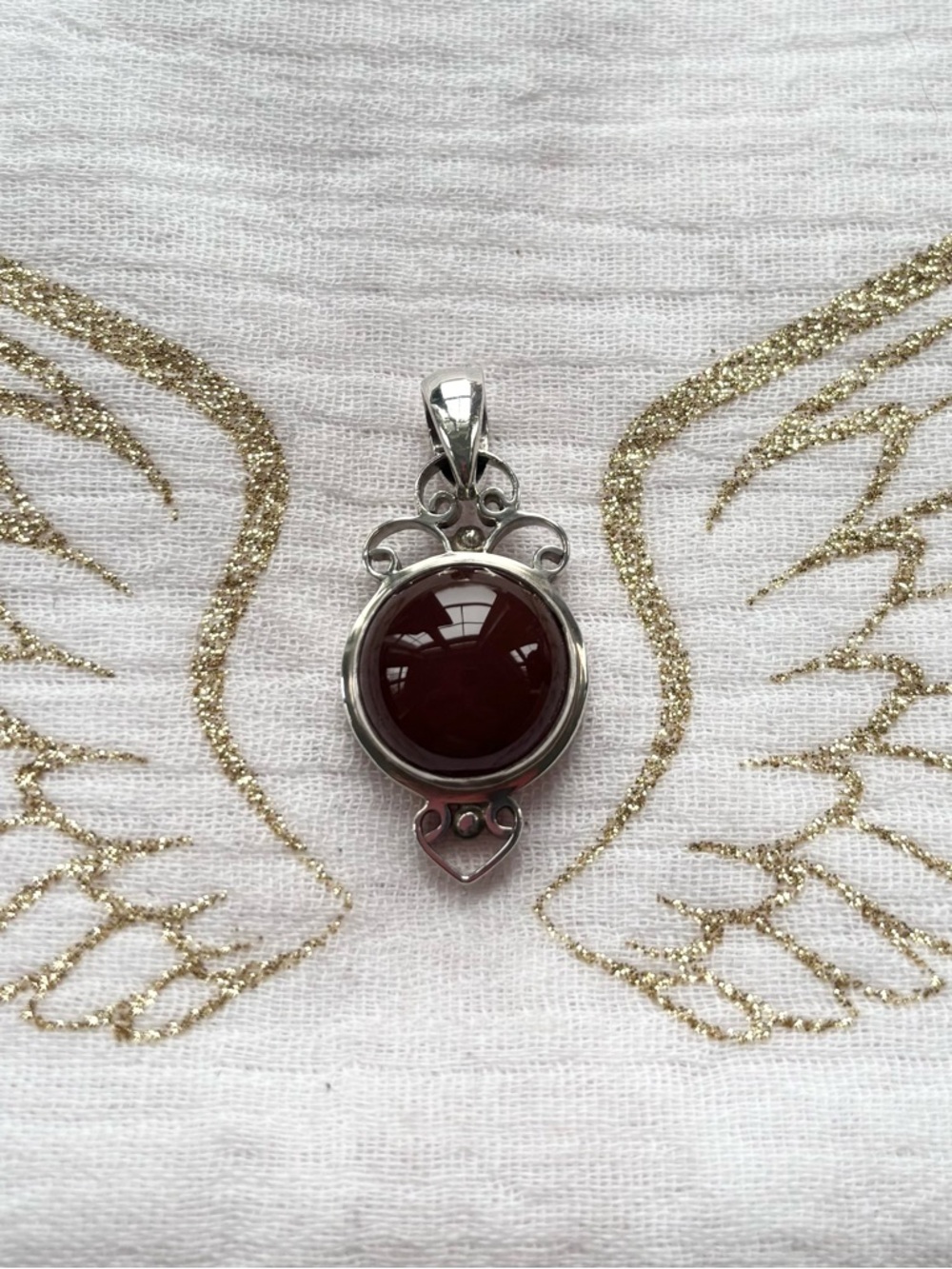 Sterling Silver Pendant with Deep Red Round Carnelian Stone